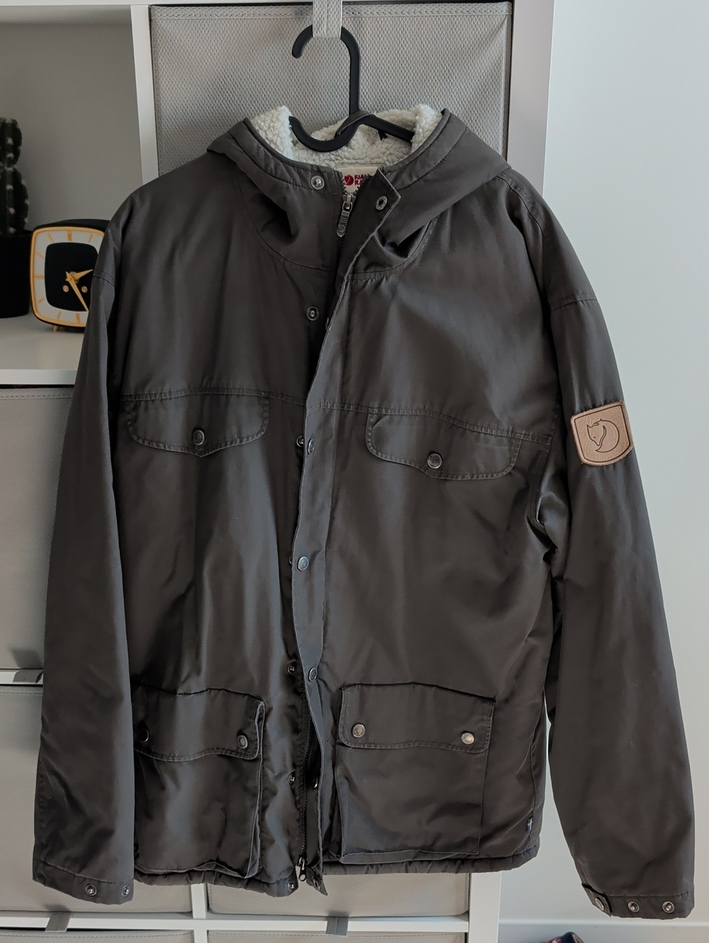 Fjallraven Dark Gray Hooded Field Jacket with Sherpa Trim